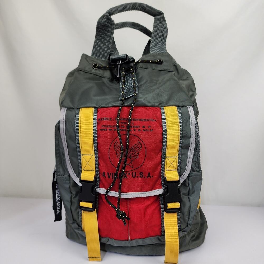 Avirex USA Nylon A-4 Aviator Shoulder Bag Mini Duffel Backpack Green Yellow Red